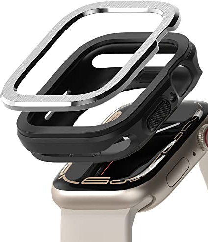 Ringke [Air Sports + Bezel Styling] Kompatibel mit Apple Watch 9/8/7 [41mm] und Apple Watch SE/6/5/4 [40mm] Flexible Stoßfestes TPU Schutzhülle mit Edelstahl Lünettenring - Schwarz/Silber