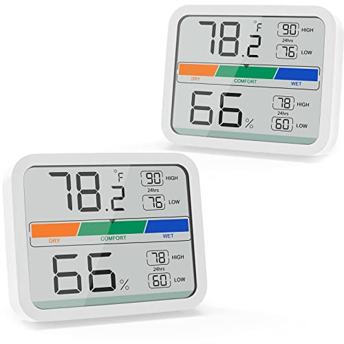 LIORQUE Digitales Thermometer Innen Hygrometer digital Thermo-Hygrometer mit Magnet, MIN/MAX- Aufzeichnungen Zimmerthermometer, inkl. Batterie, Weiß
