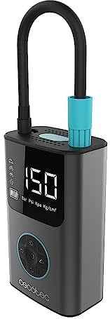 Cecotec Compresor de Aire Eléctrico Portátil Air Max, Inflador e Hinchador 150 PSI, Doble Batería 7.4V y 2000mAh, Luz LED, Pantalla LCD, Apto para Coche, Moto, Bicicleta, Patinete y Balones
