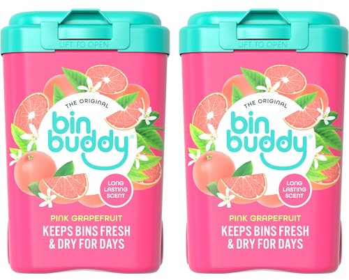 Bin Buddy Fresh Pink Grapefruit 450g, Pack of 2 - Bin Freshener Deodoriser Powder, Leaves Your Bin Smelling Great - Suitable for Indoor and Outdoor Bins