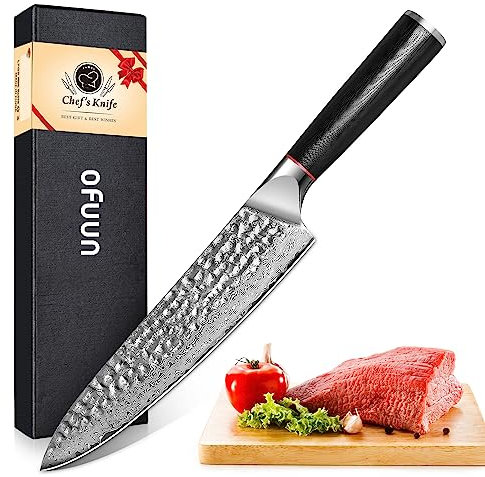 oFuun Coltelli da Cucina Professionali 20cm Lame, Coltello Cucina Giapponese Professionale Damasco 67 Strati, Coltello da Chef Santoku Per verdure, pesce, carne, frutta