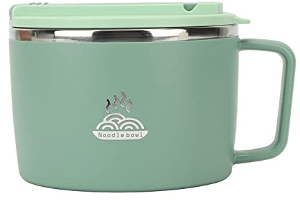 Microwave Microwave Ramen Bowl Set, 1200ml Stainless Steel Rapid Noodle Cooker with Chopsticks and Spork, Lid, Handle, Mobile Phone Slot, Instant Noodle Bowl for Office College (Green)