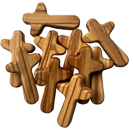 10PCS Small Olive Wood Crosses, Holding Cross, 2.56in Portable Prayer Cross