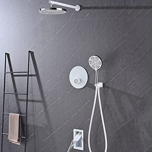Set Miscelatore Doccia Termostatico Incasso 3 Vie Soffione A Pioggia, Sistema Doccia con Soffione E Flessibile E Supporto Bianco