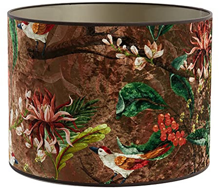 Dirk Davids Leuchten GmbH Lampenschirm Zylinder in Velours mit Vogel Motiven in Braun für Tischleuchte Tischlampe 25-25-18