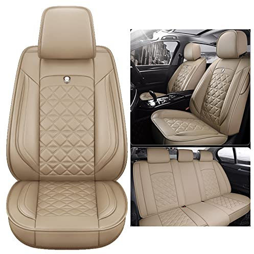 Congxy Autositzbezüge Komplett Set Universal in Premium Design | Schonbezüge für die Vordersitze & Rückbank | Auto Sitzbezüge Airbag Geeignet | Wasserdicht Sitzbezug, Beige Standard