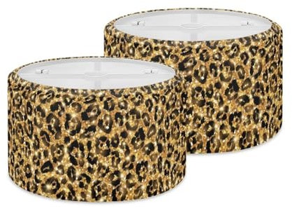 Xoenoiee Lampenschirm, Leopardenmuster, Braun, 2 Sätze Stoff, Lampenschirme aus PVC, Zylinder, Hängelampe, Tischlampe, Lampenschirm, UNO Fitter