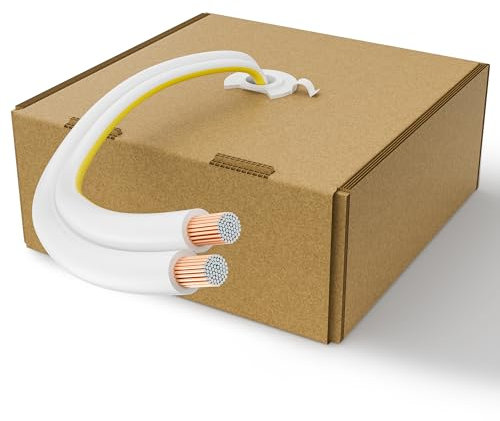 14AWG Speaker Wire 300 FT, 14/2 Gauge Audio Speaker Wire, for Car Speakers Stereo, Home Theater, Automotive Wire, White Jacket with Yellow Polarity Marker, CCA, 2 Conductors Electrical Wire