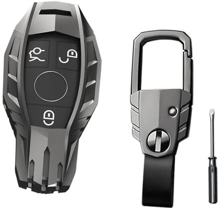 BROVACS Coque de clé en alliage de zinc compatible avec Mercedes Benz Classe A B C E S CLA CLS Coque de protection intelligente en métal avec porte-clés 2 3 boutons SV6950GY Couleur pistolet