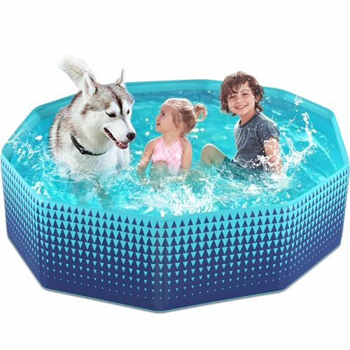 Jasonwell Foldable Dog Kiddie Pool - Hard Plastic Kids Paddling Pool Toddler Baby Swimming Pools for Backyard Collapsible Whelping Box Pet Doggie Cats Wading Pools Bathtub for Puppy Large Dogs 63In