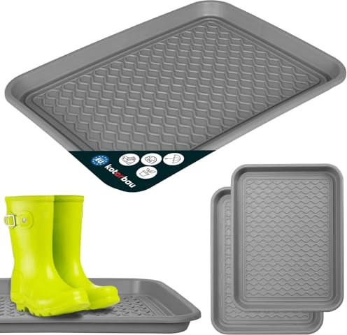 KOTARBAU® Juego de 2 bandejas de goteo para zapatos, 38 x 50 cm, color gris, alfombrilla para zapatos, alfombrilla de plástico, bandeja para zapatos, base para zapatos