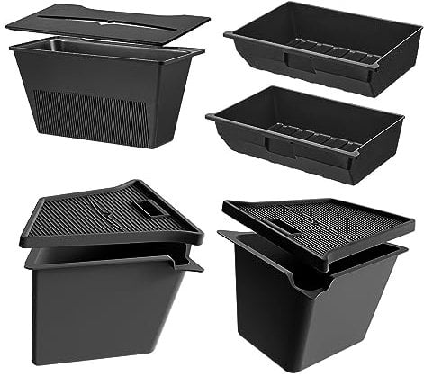 3W Storage Bins 8PCS Set for Tesla Model Y 2021-2022 TPE All Weather Custom Rear Trunk Storage Bins Side Box +Under Seat Drawer+Garbage Can,Easy to Clean,Accessories