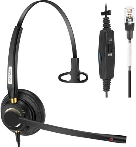 Arama Telephone Headset with Microphone Noise Cancelling, Office RJ9 Headset Compatible with Polycom VVX411 Avaya 9508 Mitel 5312 ShoreTel BT Converse NEC Fanvil Landline Desk Phones