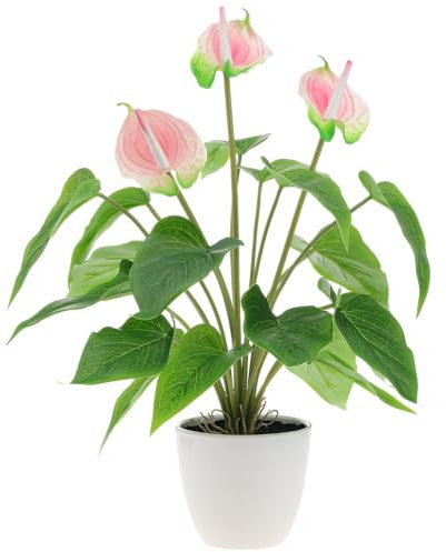 Quancru 42cm Anthurium de Simulation Lys Fleur Artificielle Bonsai Faux Plante Andraeanum Décoration Mariage Fête Spectacle Cérémonie
