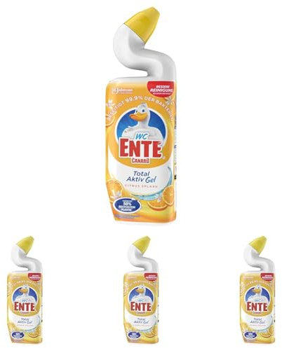 WC-Ente Total Aktiv Gel, Flüssiger WC-Reiniger, Toilettenreiniger, Citrus Splash (erfrischender Zitronen-Duft), 750 ml (Packung mit 4)