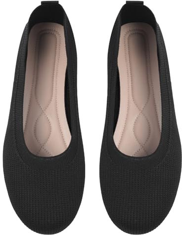 OFFCUP Ballerine Donna, Nero Ballerine Punta Tonda, Ballerine Piatte Slip-on, Ballerine a Punta Rotonda a Maglia da Donna Suola Traspirante Antiscivolo Adatto alle Donne in Estate (40EU)