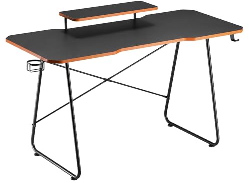 NanoRS RS170 Gaming Tisch mit Monitorablage, Getränkehalter und Kopfhörerhalter, Schreibtisch 136x60x85cm Tischplatte mit den abgerundeten Ecken, Maximale Belastung bis 50kg