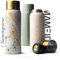 MAMEIDO Thermoskanne personalisiert 1l mit Becher - auslaufsichere Isolierkanne mit Namen, personalisertes Geschenk mit individueller Namensgravur (Pearl Marble Gold, 1.000ml)