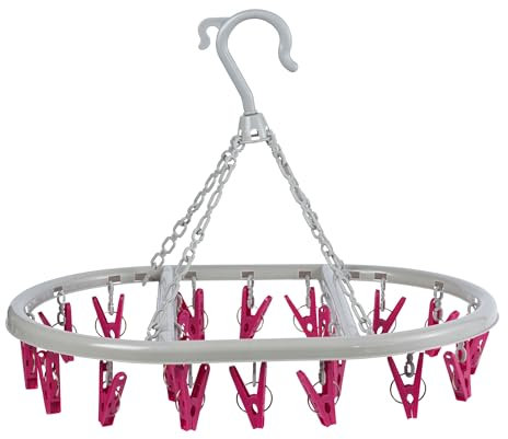 Kleeneze KL070499FS - Stendibiancheria da appendere alla linea, 20 clip per mollette, gancio ovale per piccoli oggetti, biancheria intima e calzini, uso interno ed esterno, design salvaspazio, leggero