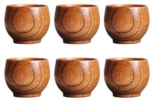 Set di 6 semplici e bicchieri in legno intagliato a mano grande tazza modello creativo legno solido Drinkwares