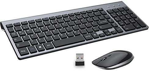 Tastatur Maus Set Kabellos - USB QWERTZ Funk Tastatur Klein Maus Ultradünne Leise Ergonomisch Tastatur für Computer/PC/Laptop/Smart TV/Windows- (Schwarz)
