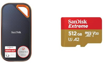SanDisk Extreme PRO Portable SSD Externe SSD 1 TB & Extreme microSDXC UHS-I Speicherkarte 512 GB + Adapter