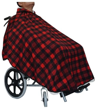 HOONHERY Rollstuhlwärmer-Decke, halb umwickelte Rollstuhlwärmer-Decke, Fleece-Rollstuhldecke für Erwachsene mit Hut, geeignet für die meisten Erwachsenen, Rot