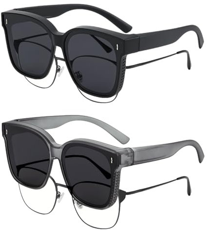 FUIPVGI polarisierte sonnenbrille, sonnenbrille damen, sonnenbrille zum umwickeln über die sonnenbrille, sonnenbrille mit uv schutz, sonnenbrille damen zum tragen, 2 Stück.