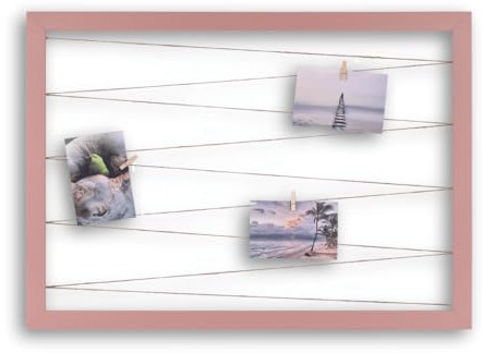CLAMARO 'Collage Line' Fotohalter 80x60 cm | Rosa | Querformat Bilderrahmen mit Fotoleine aus Juteband und Holzklammern | Ideal als Fotocollage Galerie, Fotowand oder Fotorahmen