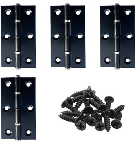 Lot de 4 charnières de porte en acier inoxydable - Noir - 70 mm x 40 mm - Avec vis - Connecteurs en acier inoxydable - Pour porte en bois, porte de jardin, extérieur, fenêtre, armoires