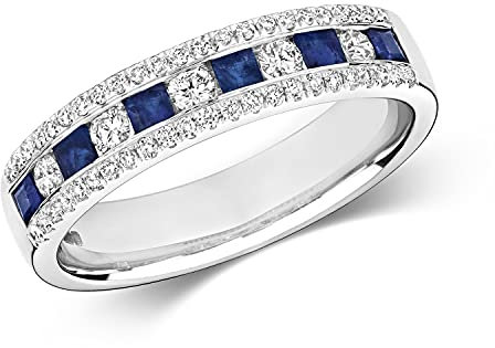 EDS Jewels Atemberaubender 9 Karat (375) Weißgold Halb Eternity Diamant Ring Brillant-Schliff 0.35 Karat HI - I1 mit Saphir TRS291429KWRSK