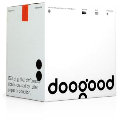 DooGood Bamboo Toilet Roll 3 ply, 100% Bamboo Toilet Paper, Loo Roll 48 Pack, Soft & Strong, Sustainable & Responsibly Sourced, Toxin-Free & Plastic-Free, Unwrapped Rolls in 100% Recyclable Packaging