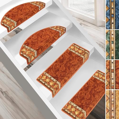 casa pura 15x Stufenmatten Rügen - Halbrund oder Eckig - Treppenmatten in 4 Farben - Strapazierfähig & pflegeleicht - Stufenteppich für Innen (Terra, 65 x 23,5 cm Eckig)