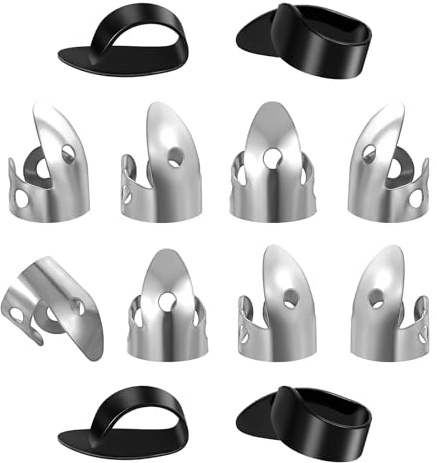 Fingerplektrum-Sets, 12 Stück Banjo-Plektren, Gitarren-Fingerplektren, verstellbar, Bass-Fingerplektrum, inklusive Edelstahl-Fingerpicking und Daumenplektrum, für Gitarre, Banjos und andere