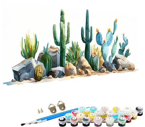 Numéro d’Art petit format – Loisir créatif Pierre Kit de peinture par numéros – Activité détente et créative Cactus – Version française 3 Pinceaux et Peintures Acryliques Peinture NuméRo 60x120cm 8-S7