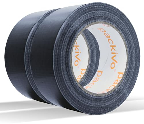 packivo Panzertape schwarz - 2 Rollen 50m x 50mm Gewebeband Duct Tape extra ultra stark breit schwarz black Klebeband wasserdicht Panzerband Gewebeklebeband für Innen und Außen