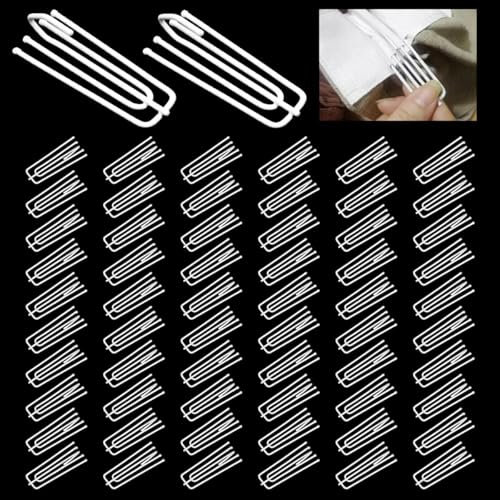 60 Stück Gardinenhaken Metall, Vorhang Haken Edelstahl Faltenhaken für Gardinen, 4 Zinken Pinch Vorhang Falte Haken, Vorhanghaken für Schienen zum Einhängen,Vorhänge,Türvorhänge und Vorhangringe(Weiß)