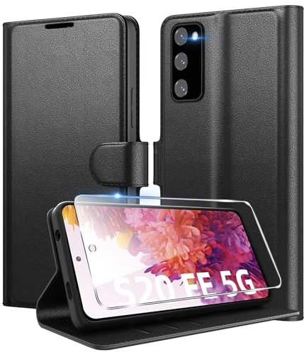 Eirltiy Cover per Samsung Galaxy S20 FE 5G Portafoglio Pelle PU Premium, Custodia Scomparti Carte Antiurto Protettiva Case con 1 Vetro Temperato, Nero