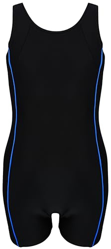 Aquarti Maillot de Bain Fille – Maillot de Bain Une Pièce pour Fille avec Short et Dos Nageur, Noir/Bleu Pastel, 146