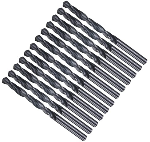 METALLIXITY 6.4mm Drill Bit (1/4) 4241 High-Speed Steel for Wood 12Pcs | Straight Shank Nitriding Black 118° for Wood Plastic Iron Copper Aluminum Low Soft Metal