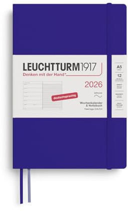 LEUCHTTURM1917 372500 Wochenkalender & Notizbuch Medium (A5) 2026, 12 Monate, Softcover, Ink, Deutsch