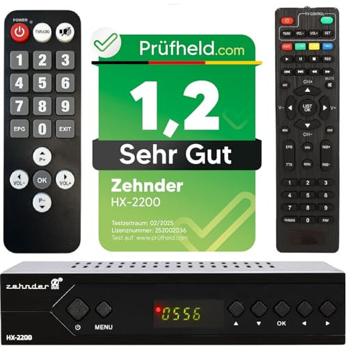 [ Test SEHR GUT, Note 1.2 *] Zehnder HX 2200 Sat Receiver + Senioren Fernbedienung, mit PVR Aufnahmefunktion, HD fähig, Full HD HDMI, Digital TV Sat-Receiver für Satellitenschüssel Satelliten