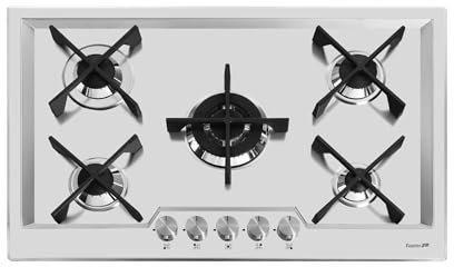 Piano Cottura 5 Fuochi Gas, Tripla Corona, Griglie in Ghisa, Accensione Elettronica, Valvole Sicurezza, MISURE 79X50cm (Incasso 77x48), Inox, KS Foster 7610032