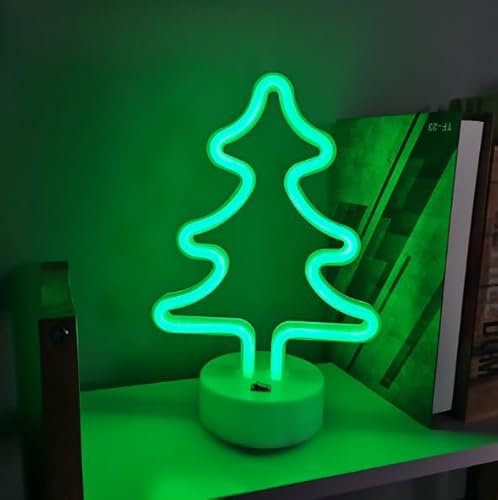 Lampada al neon a forma di albero di Natale, dimmerabile, con base autoportante e interruttore touchable, USB o 3-AA alimentata a batteria, decorazione da parete per feste, camera da letto, regalo di