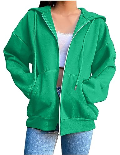 Damen Oversize Kapuzenjacke Reißverschluss Baumwolle Langarm Herbst S