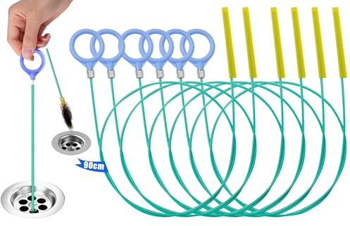 6 Stück Abflussreiniger，Abflussreiniger Spirale, 90cm Bruchfester Stahl mit Nylonbeschichtung, Geeignet zur Reinigung und Haarfängung in Badewannen, Abwasserkanälen und Waschbecken (90 Zentimeter)