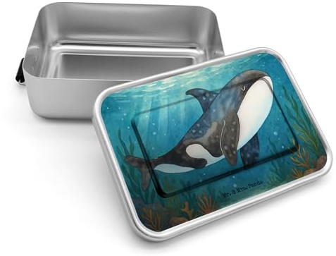 Mr. & Mrs. Panda Brotdose Metall Orca Design - Geschenk, Butterbrotdose, Lunchdose, Neustart, Meer, Vesperbox, Startup, Wal, Snackbox, Motivation, Arbeit, Urlaub