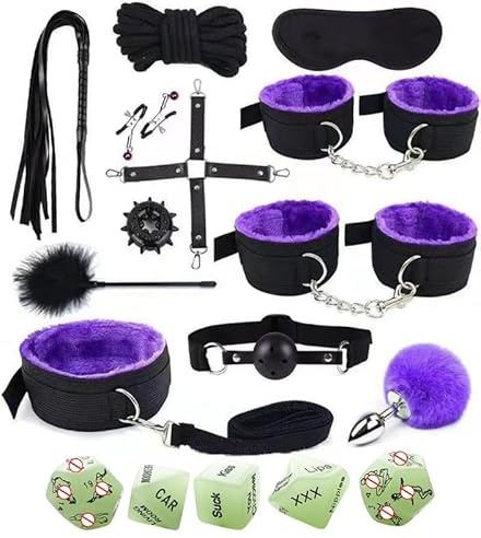 QiKKago EIN Satz Von 12 Lila Nylon Performance KostüMen Mit 5 GläNzenden Fluoreszierenden WüRfel ZubehöR, Schwarze Ringe Und Anti-Schwanz ZubehöR. K+4