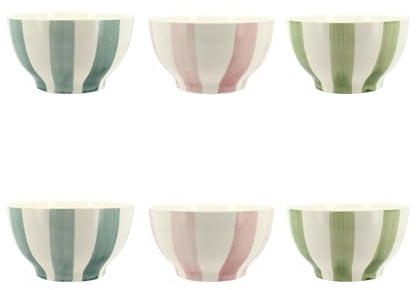 NOVASTYL - Lot 6 bols arlequin 70cl en grès blanc rayures couleurs assorties - 2414200