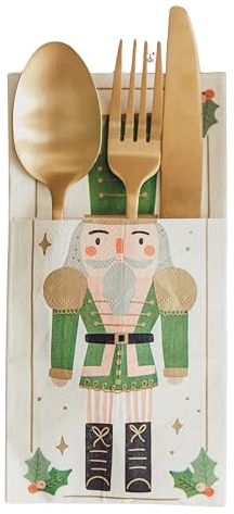 HIKI hooray Nussknacker-Servietten als Bestecktasche – 10×20 cm, 1 Pack = 6 Stk. – weihnachtliche Besteckservietten für festliche Tischdeko